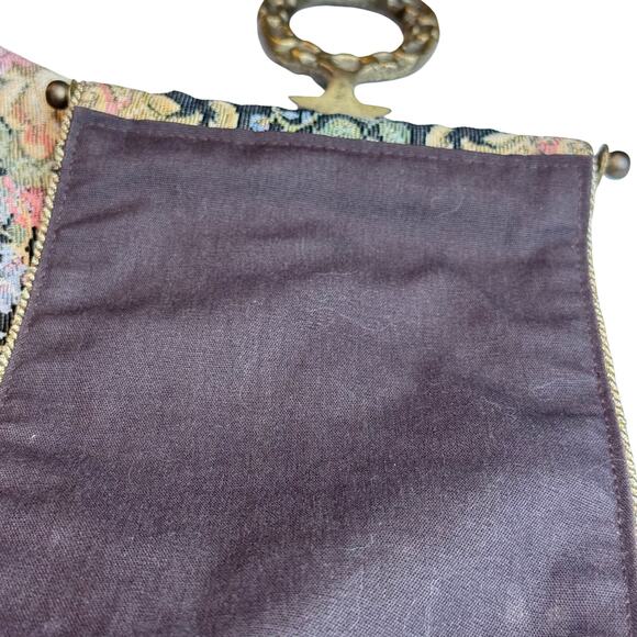 Vintage Floral Tapestry Bell Pull 54" Wall Hanging Brass Hardware Victorian Era - Picture 13 of 16